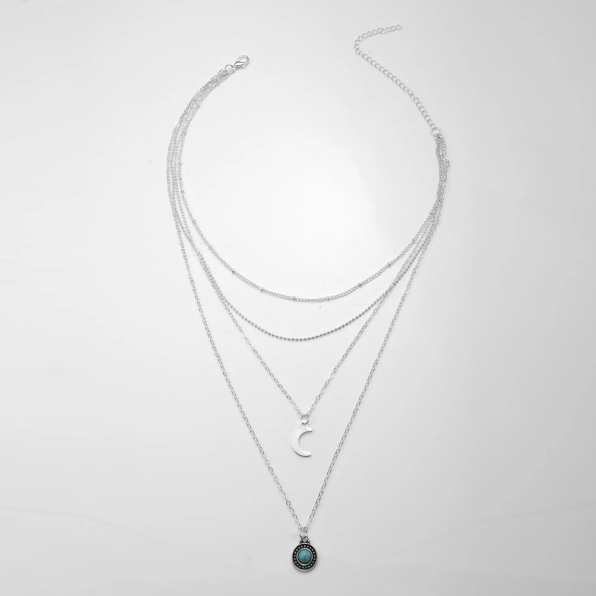 Natural gemstone silver color bohemian moon necklace