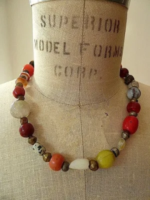 Necklace Multi Color Brass Carnelian Jade Glass