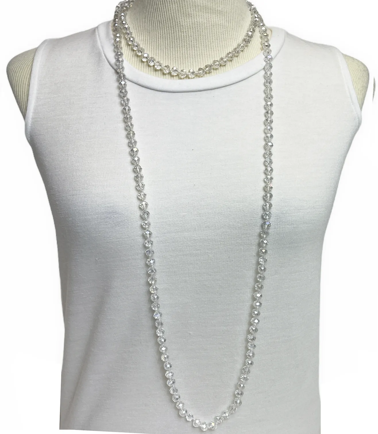 NK-2244 IRI CLEAR 60 hand knotted glass bead necklace