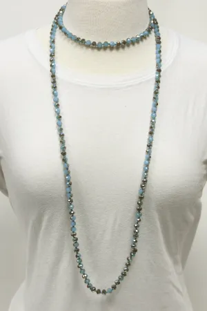 NK-2244 TURQ MULT 60" hand knotted glass bead necklace