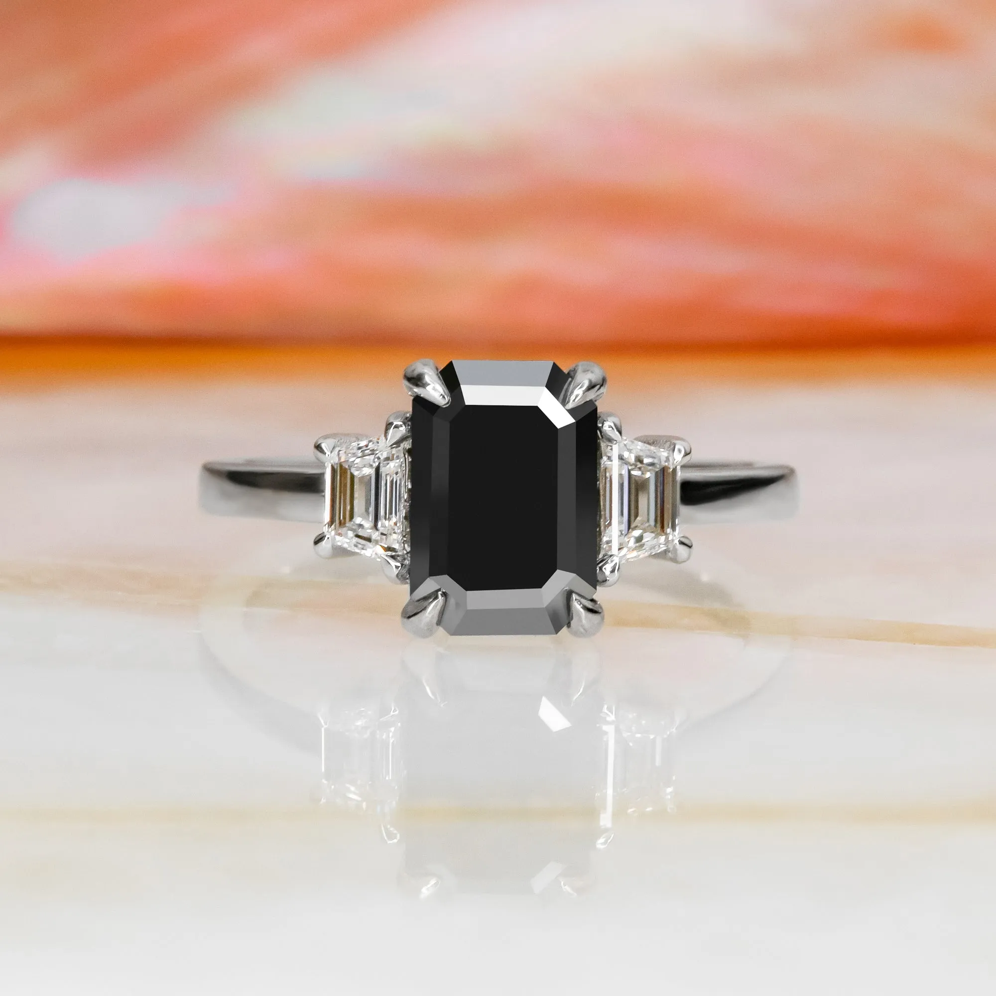 Noir Romance  Unique  Natural Black Diamond  Engagement Ring