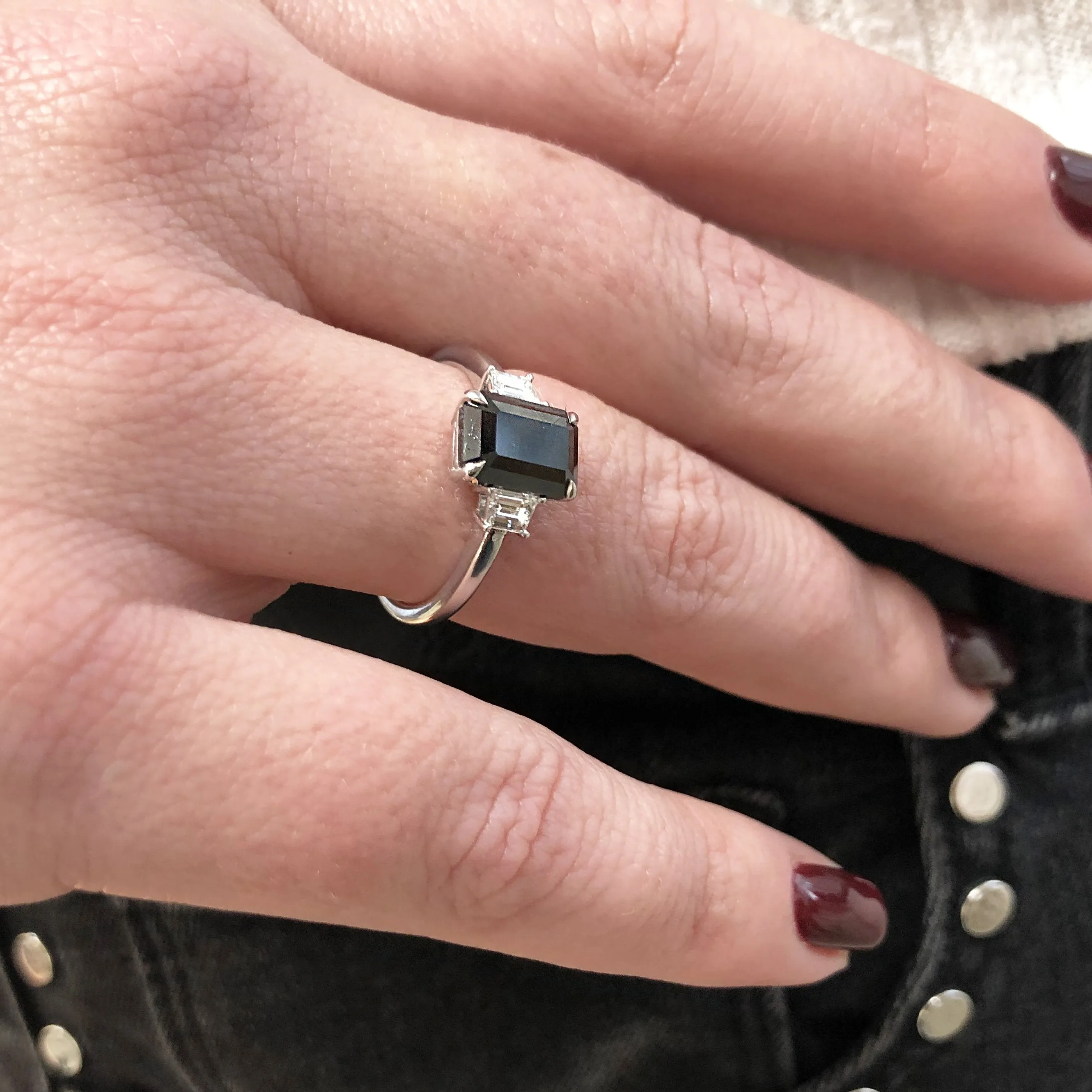 Noir Romance  Unique  Natural Black Diamond  Engagement Ring