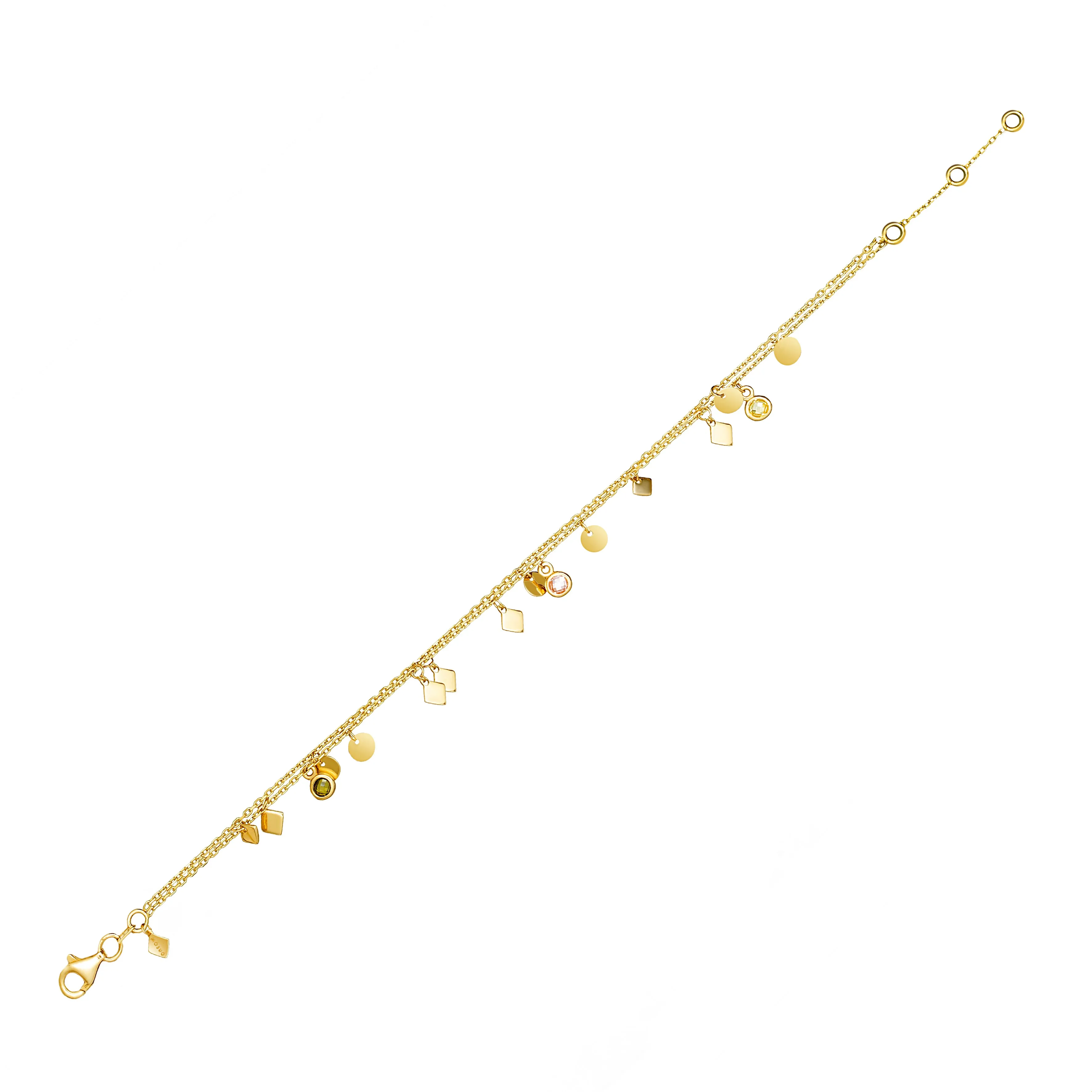 Nomad Double Anklet - 14 karat gold ankle bracelet, zirconia colourful