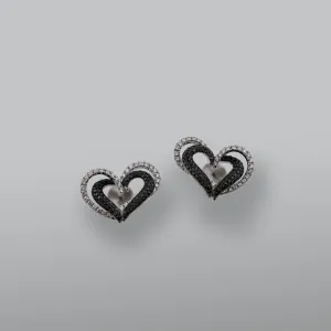 Pavé Hearts Black&White Diamond Earrings 18K White Gold