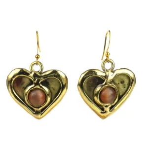 Peach Tiger Eye Heart Earrings Brass Images