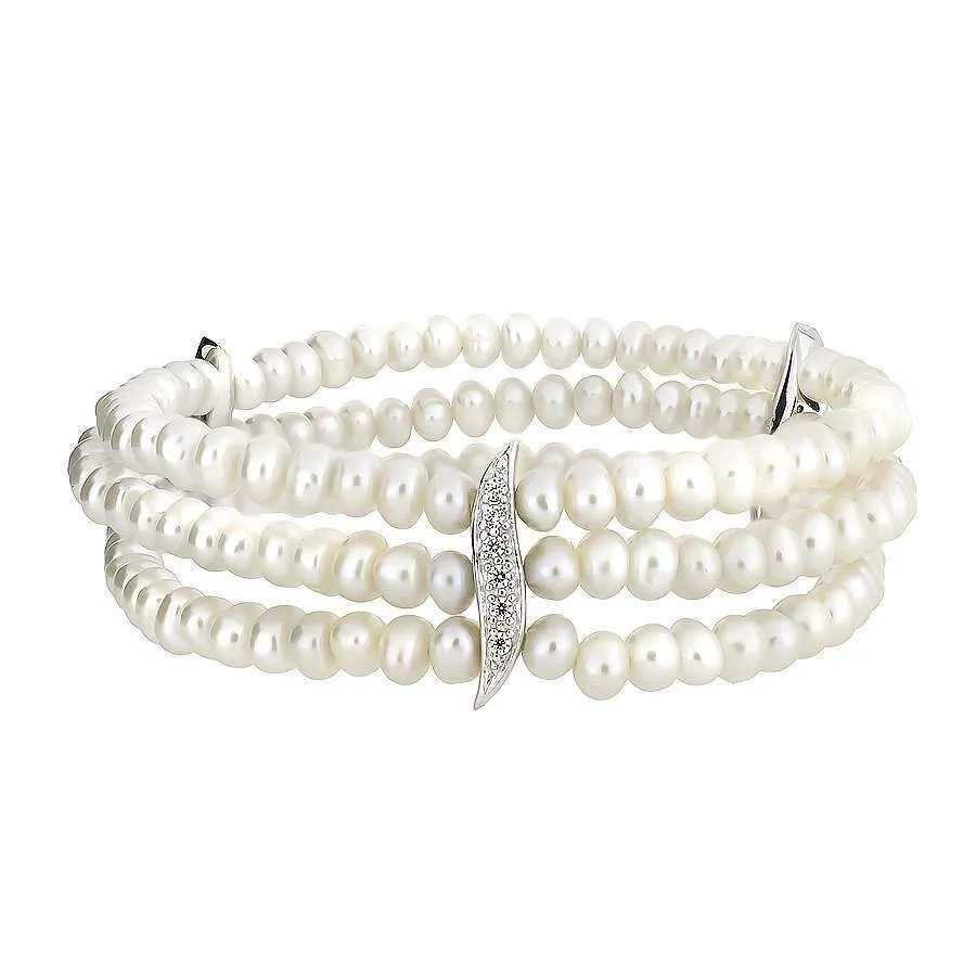 Pearl Triple Strand & Pavé Wave Bracelet