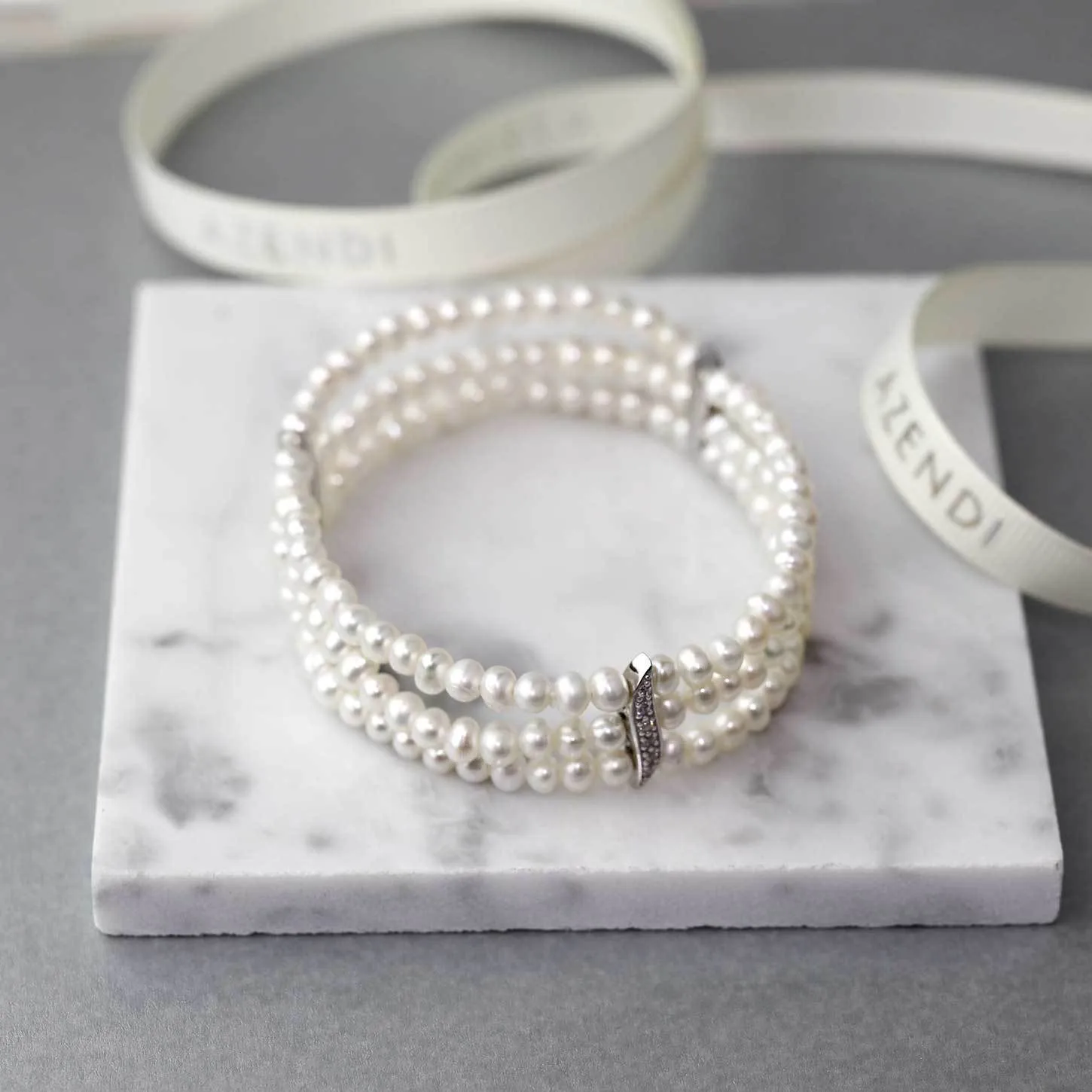 Pearl Triple Strand & Pavé Wave Bracelet