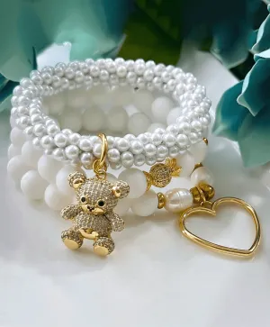 Pearly White Teddy Bear Bracelet