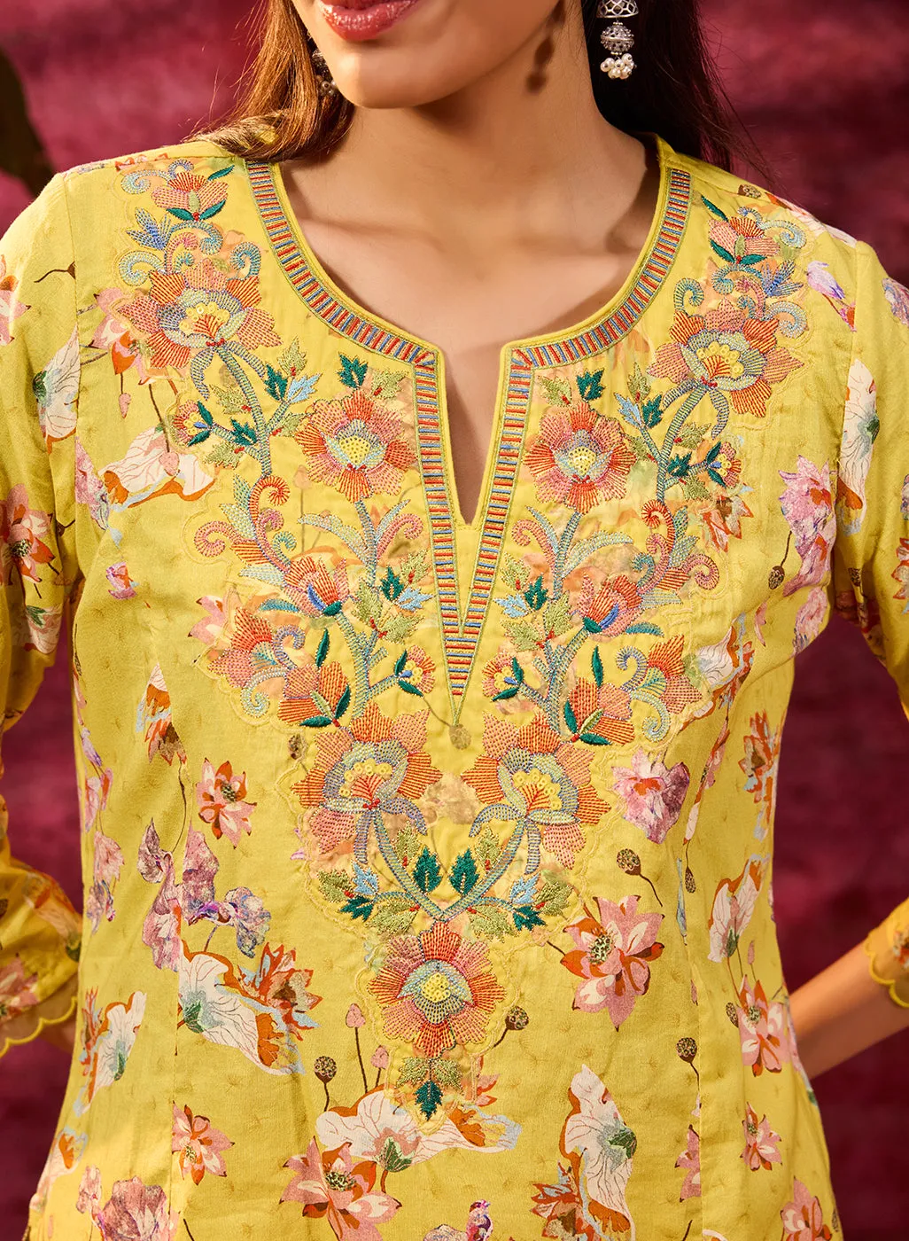 Phool Electric Yellow Printed Kurta Set for Women