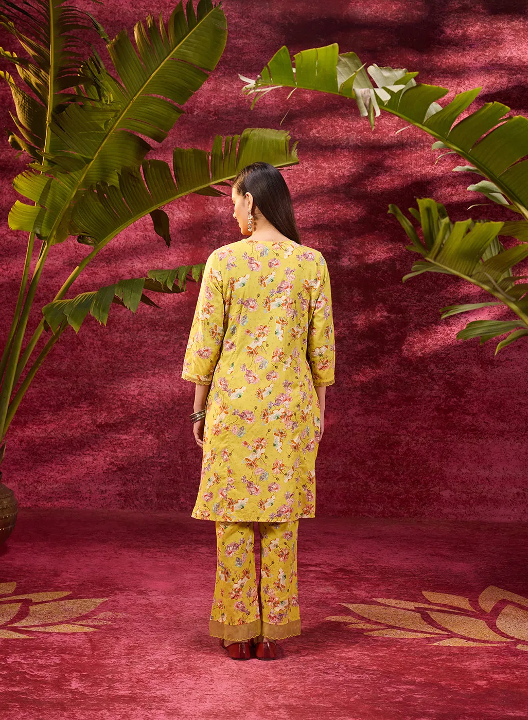 Phool Electric Yellow Printed Kurta Set for Women