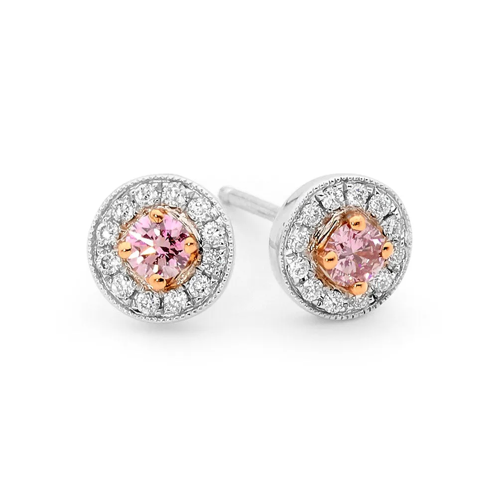 Pink and White Diamond Stud Earrings