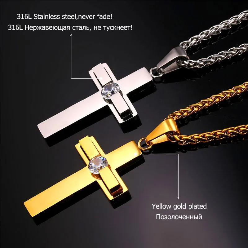 Premium Thick Rhinestone Cross Necklace