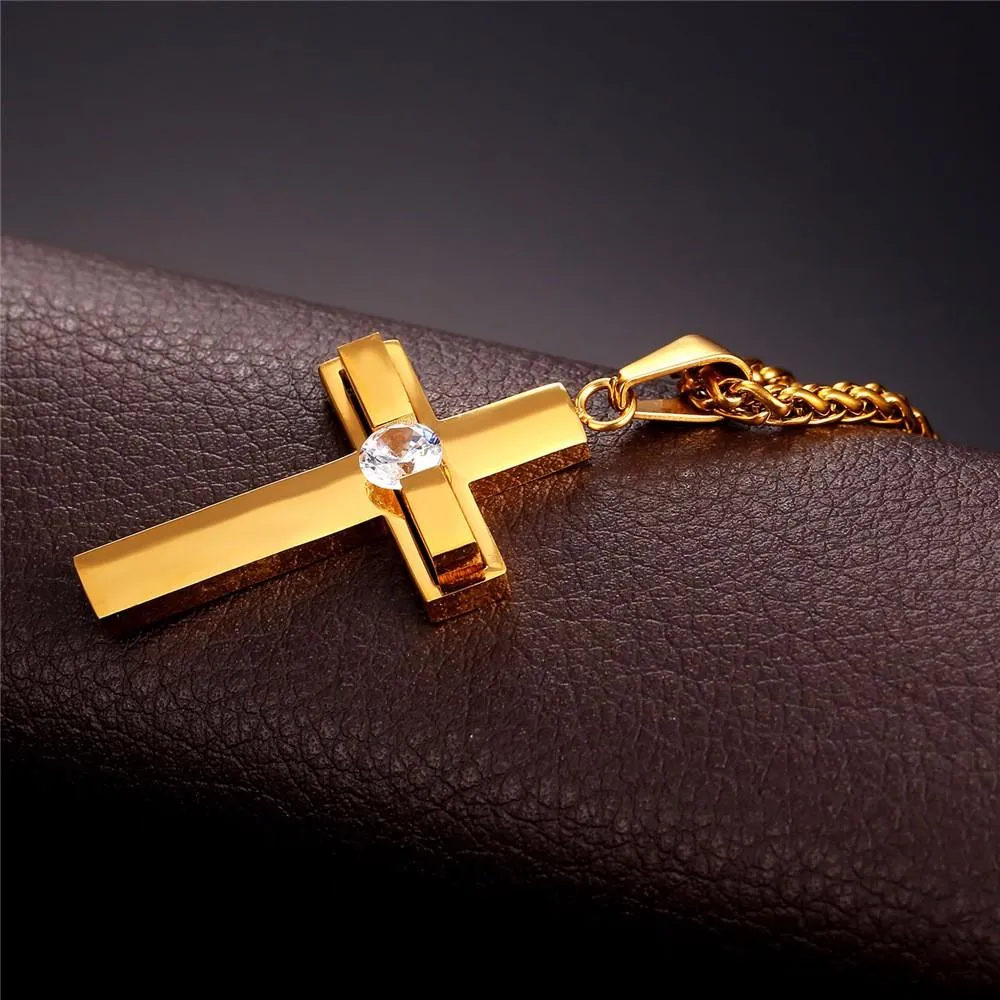 Premium Thick Rhinestone Cross Necklace