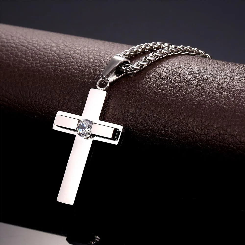 Premium Thick Rhinestone Cross Necklace