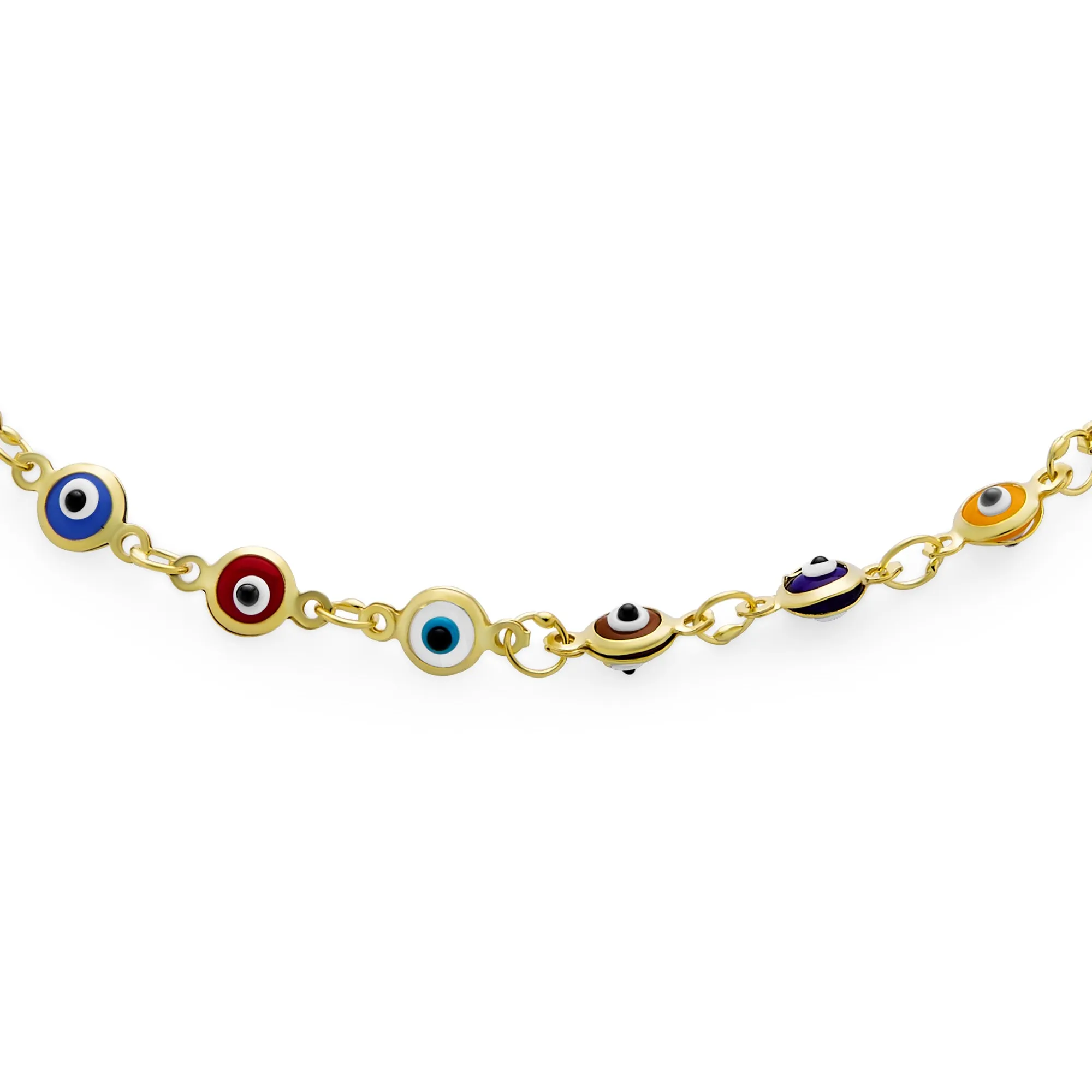 Protection Amulet Evil Eyes Anklet Ankle Bracelet 14K Gold Plated Sterling Silver