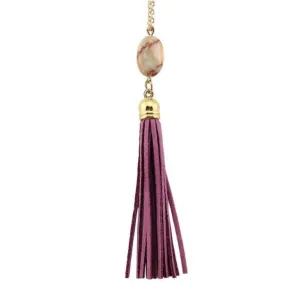 Purple Natural Stone and Tassel Long Necklace