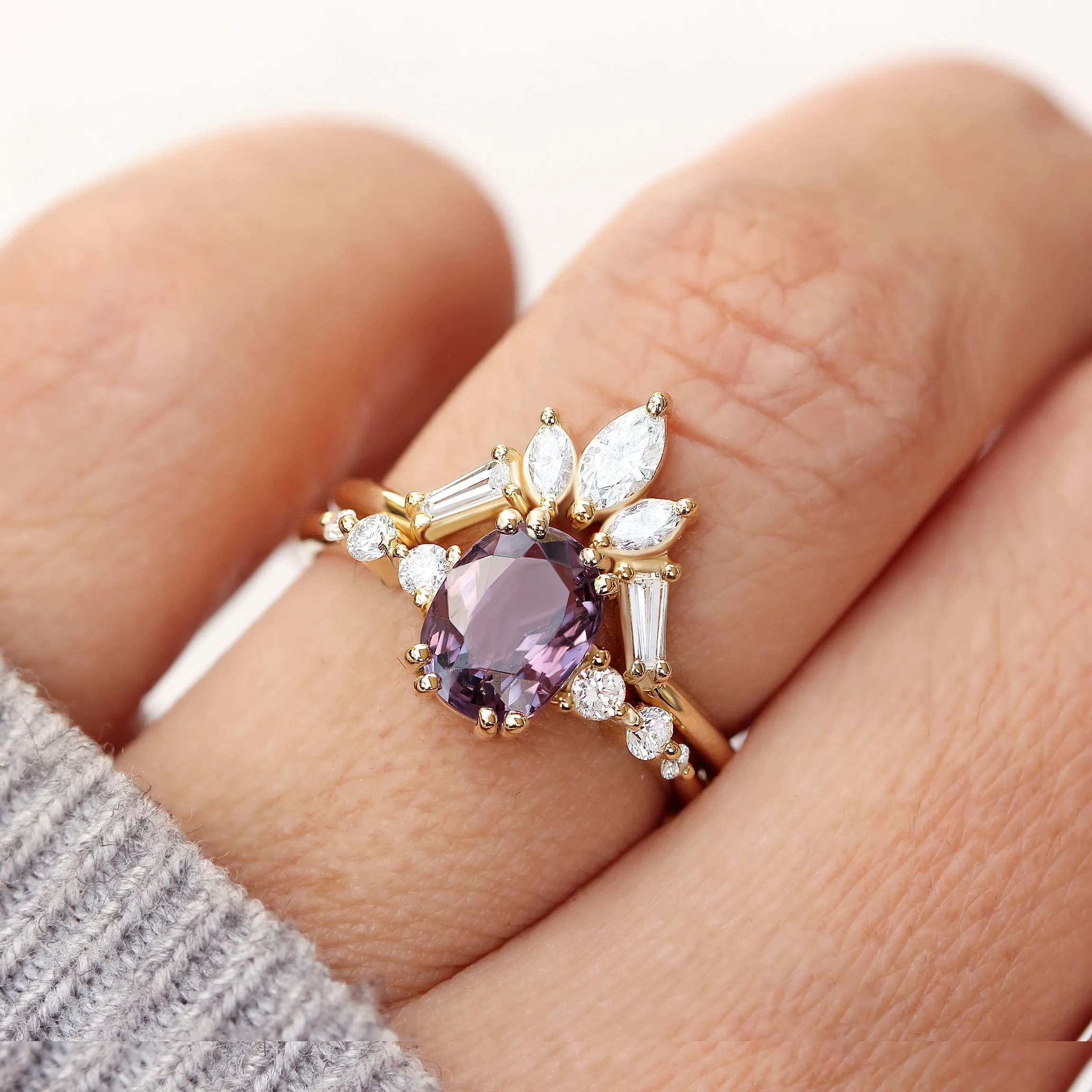 Purple Oval Spinel & Diamonds Engagement Ring, Candy pop