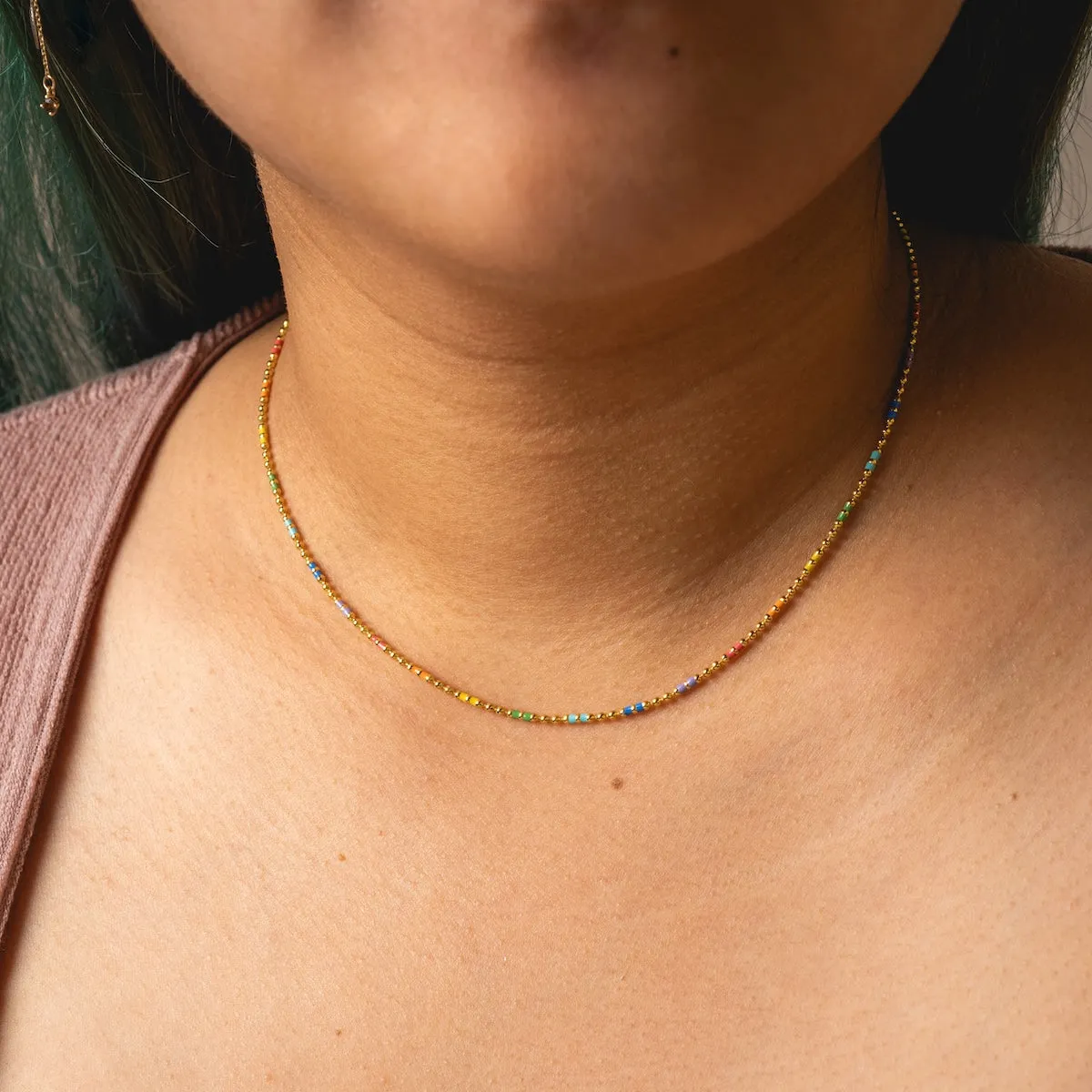 Rainbow Enamel Chain Necklace