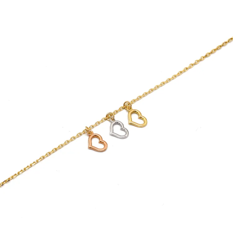 Real Gold Luxury 3-Color 3-Heart Dangler Charm Anklet - Model 8410 A1334