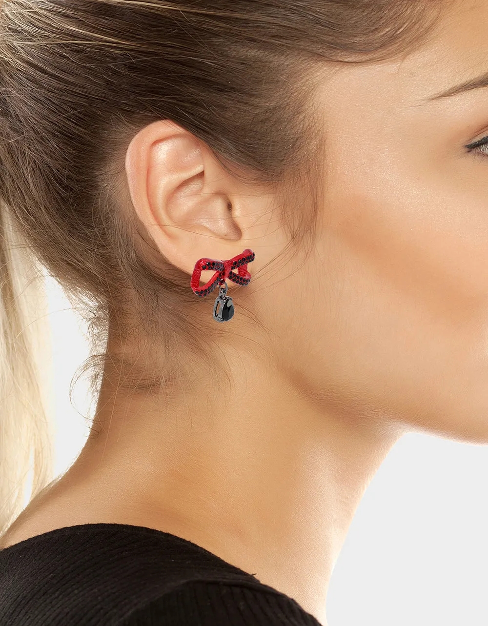 RED BOWS BOW STONE DROP EARRINGS RED