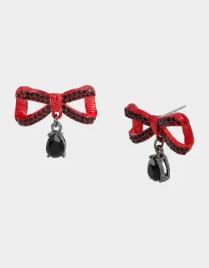 RED BOWS BOW STONE DROP EARRINGS RED