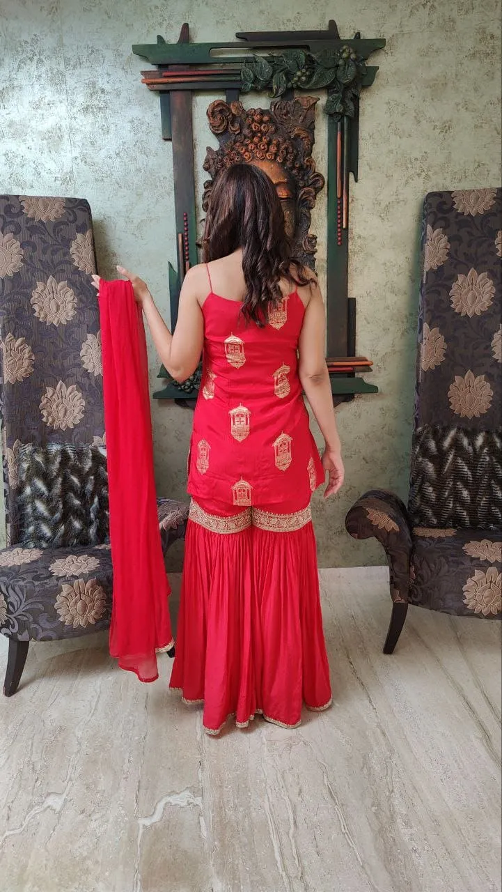 Red Spaghetti Sharara Set