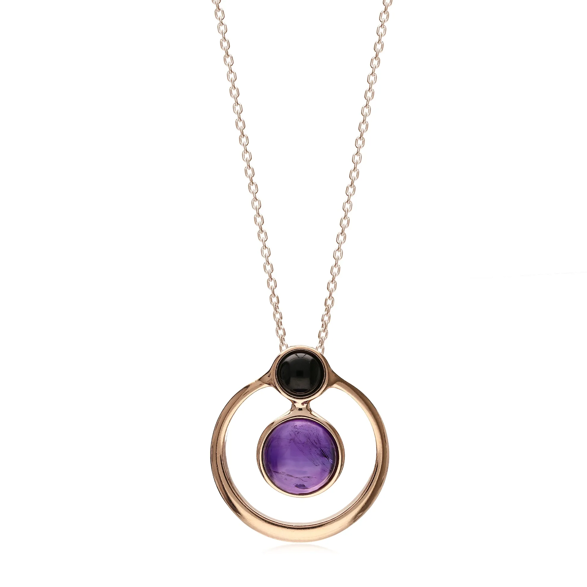 Rose Gold Vermeil Whitby Jet & Amethyst Double Round Pendant