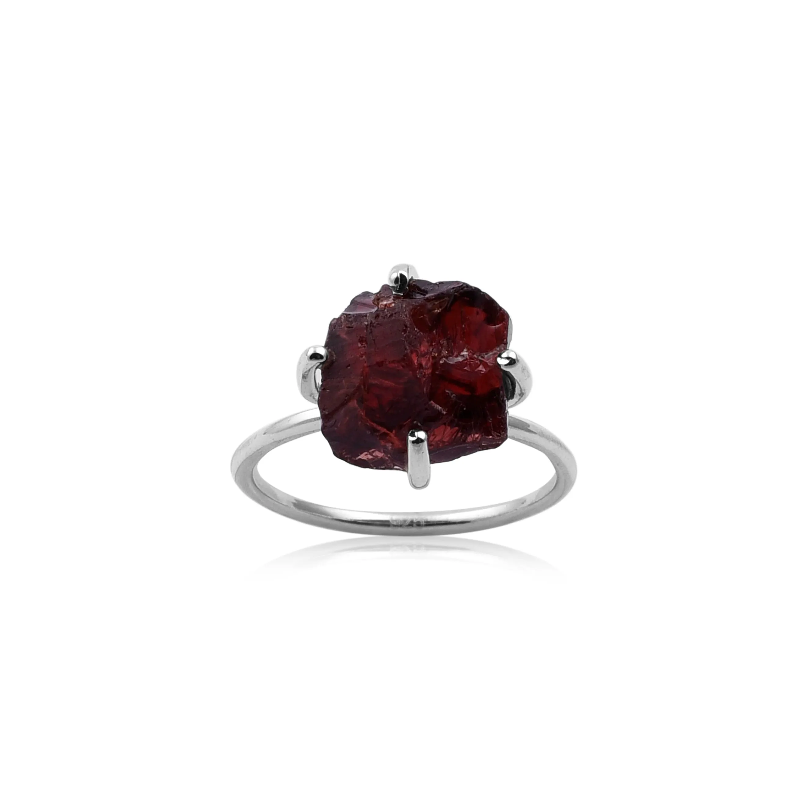 Rough Garnet Silver Claw Ring