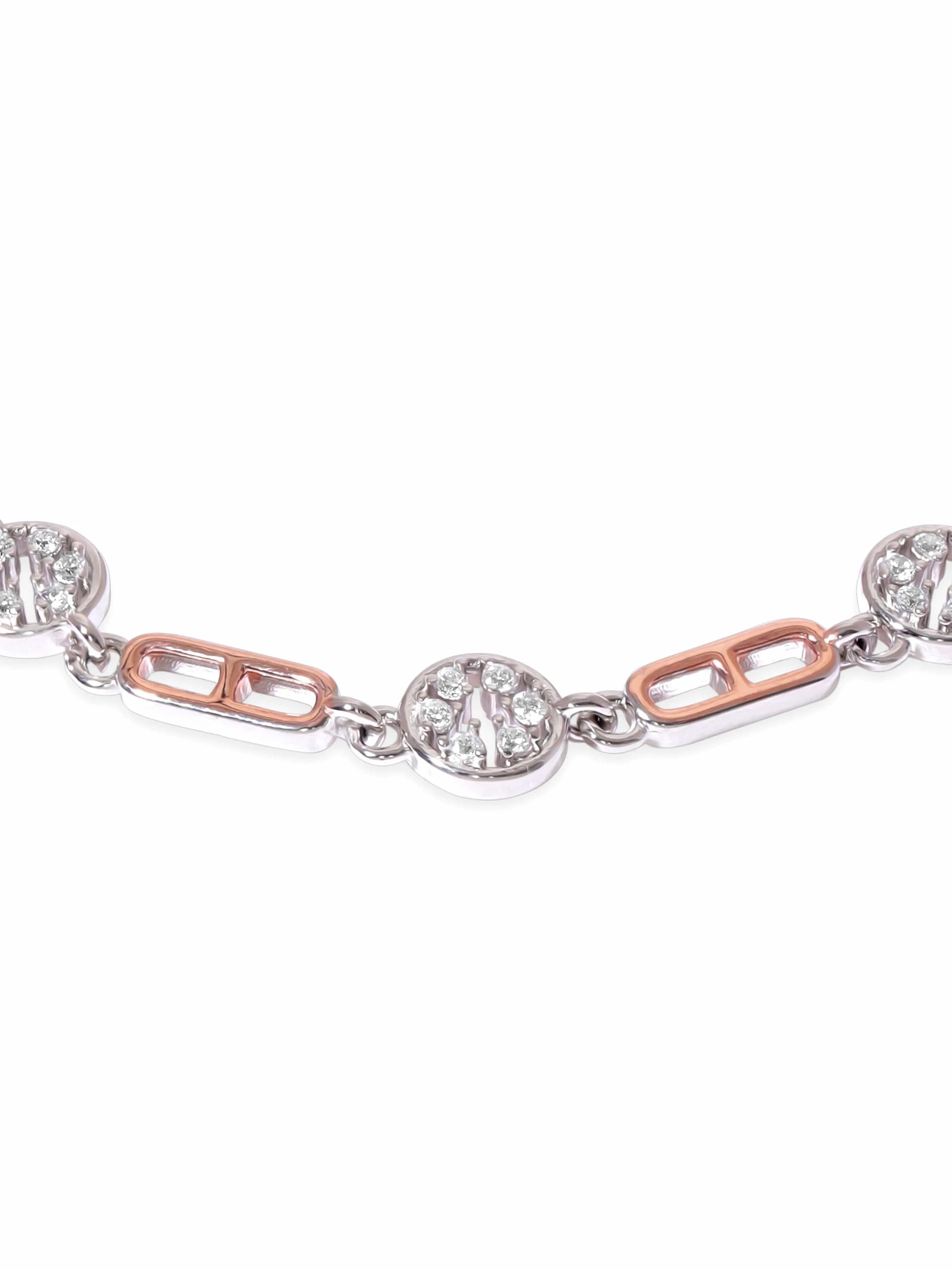 Rubans Silver Rhodium plated 925 Sterling silver Zirconia & Rose gold link detail bracelet