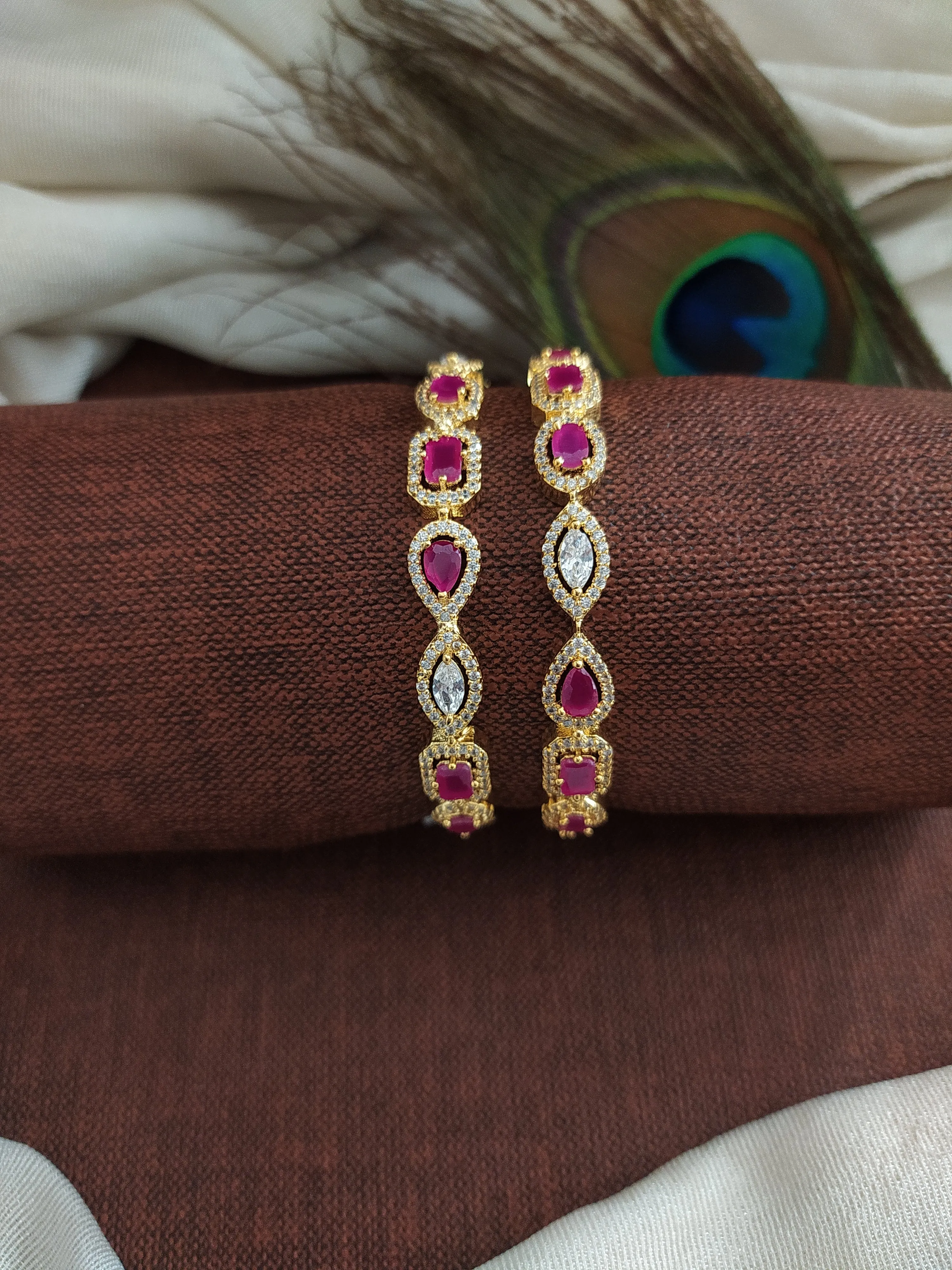 Ruby & White Gold Plated Amazing Zircon Bangles