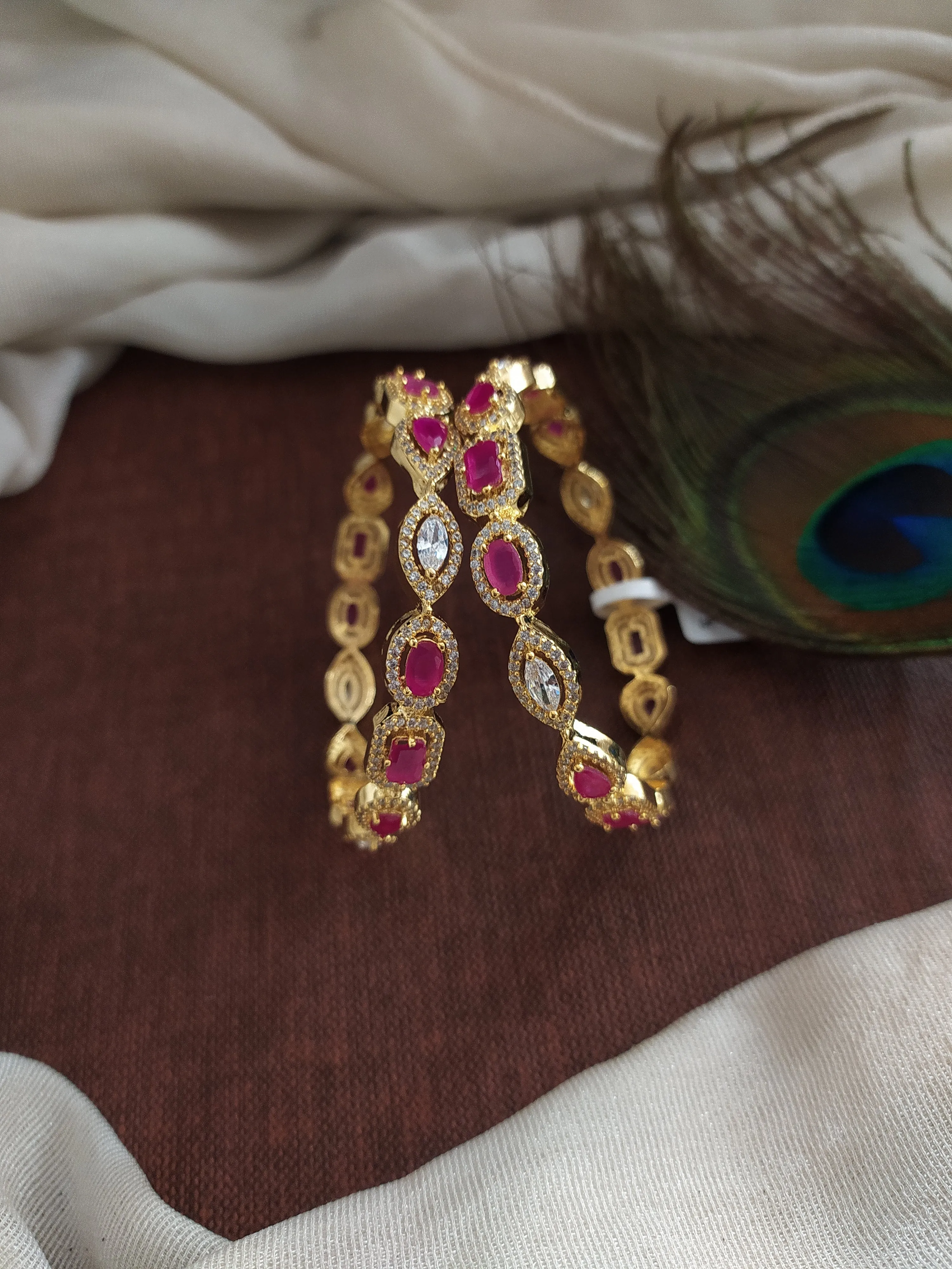 Ruby & White Gold Plated Amazing Zircon Bangles