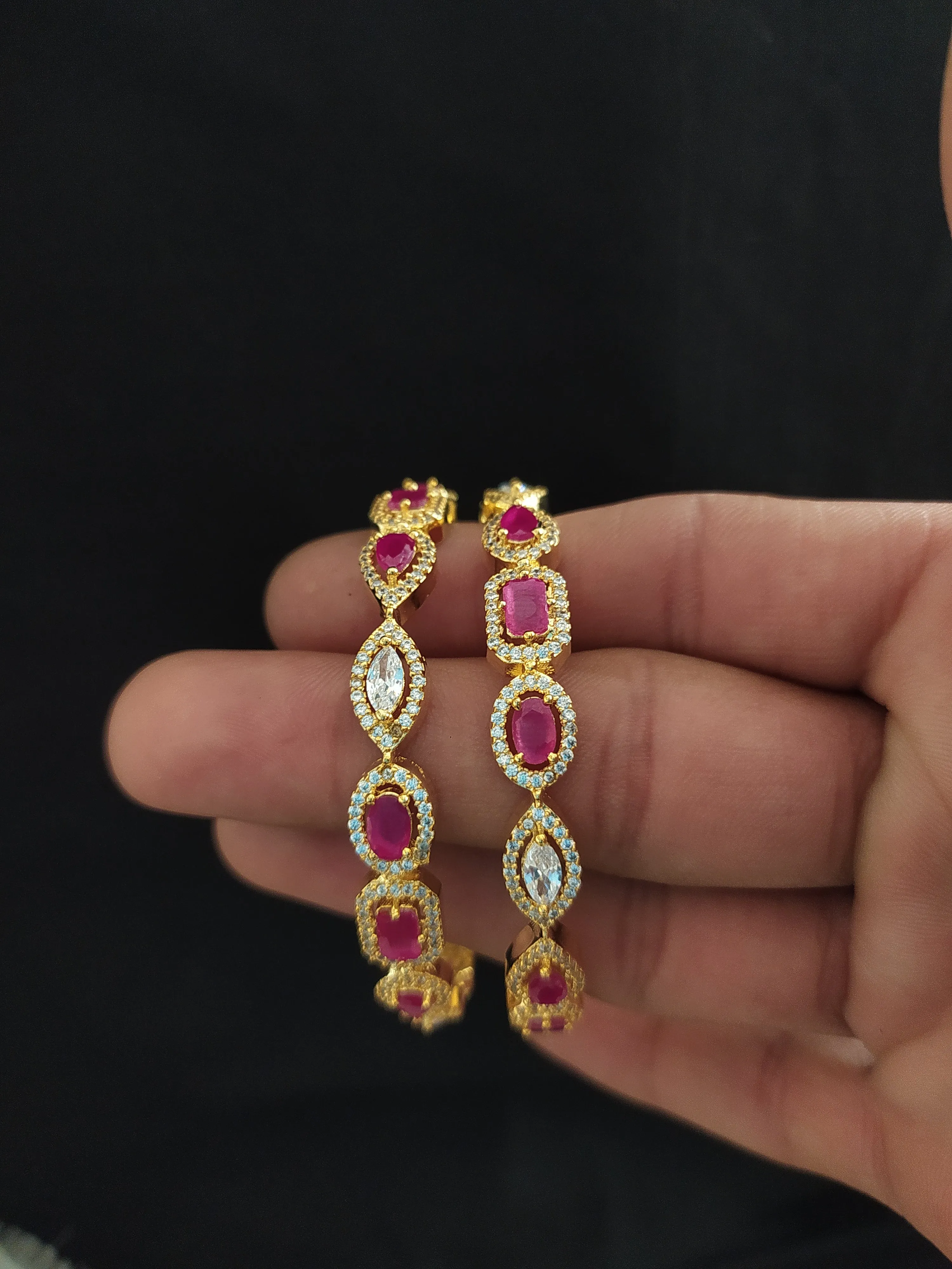 Ruby & White Gold Plated Amazing Zircon Bangles