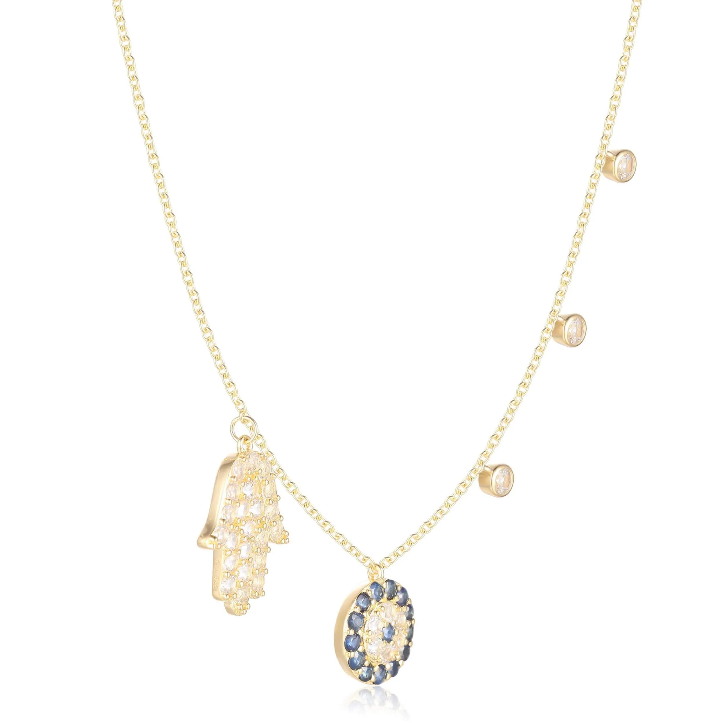 Sapphire Layering Evil Eye and Hamsa Necklace