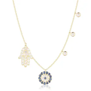 Sapphire Layering Evil Eye and Hamsa Necklace