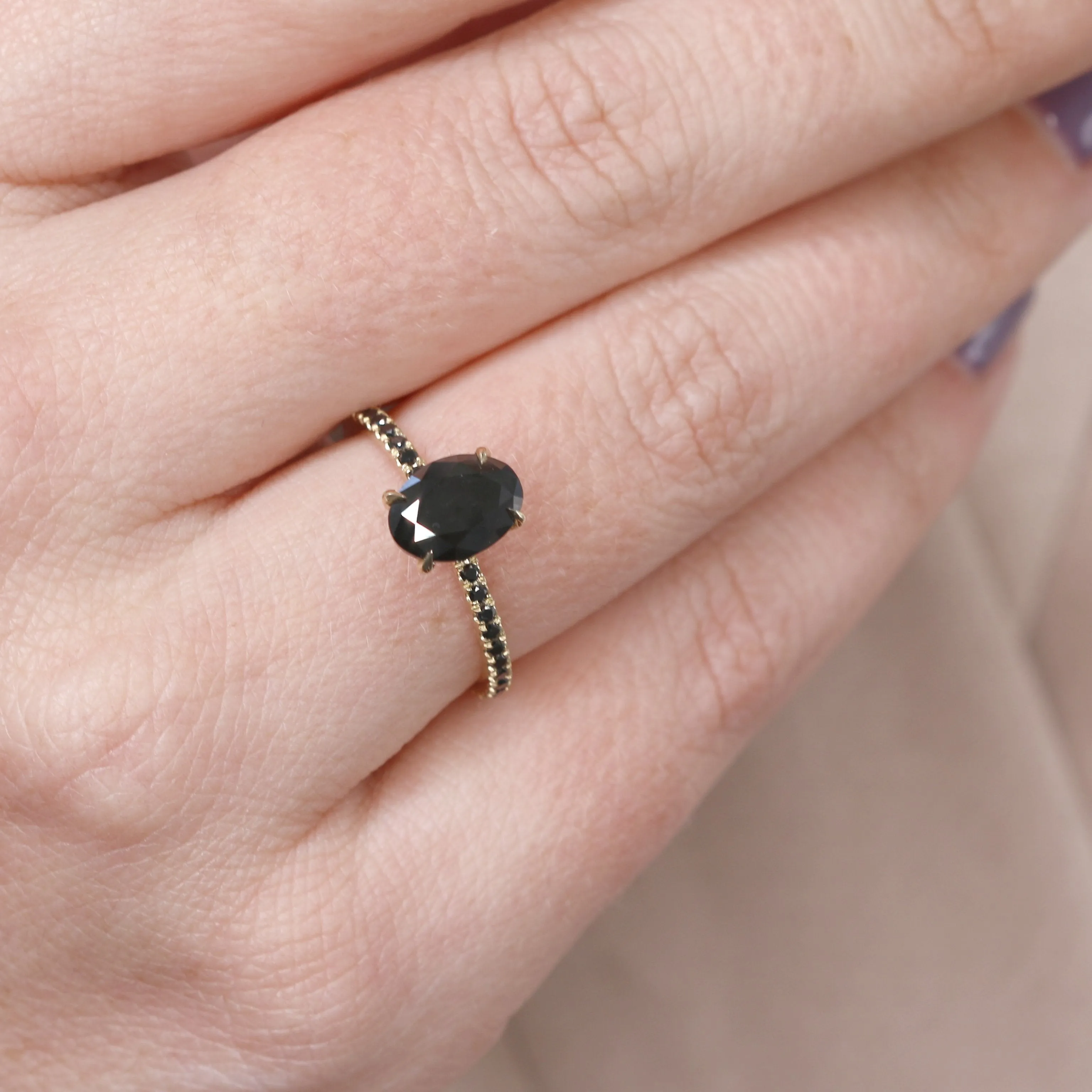 Seyfert's  Unique  Natural Black Diamond Oval Engagement Ring