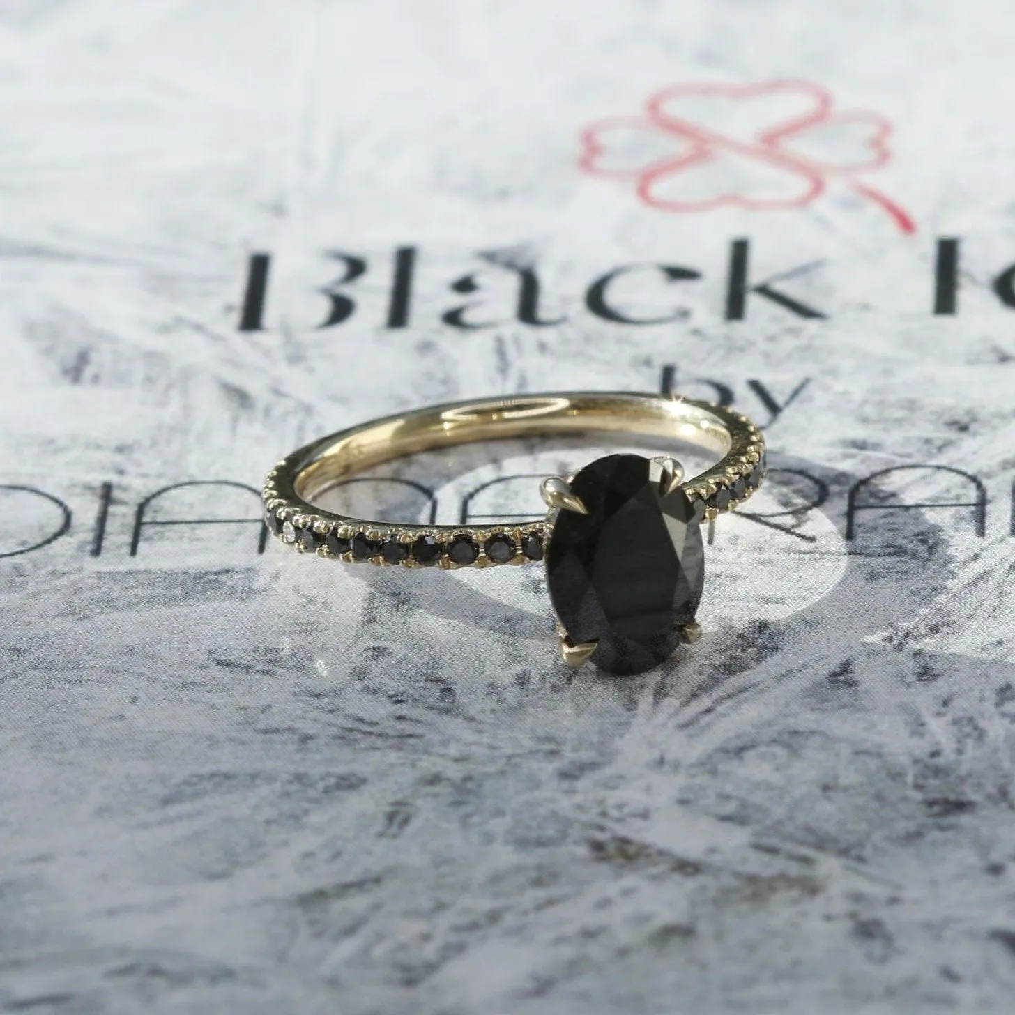 Seyfert's  Unique  Natural Black Diamond Oval Engagement Ring