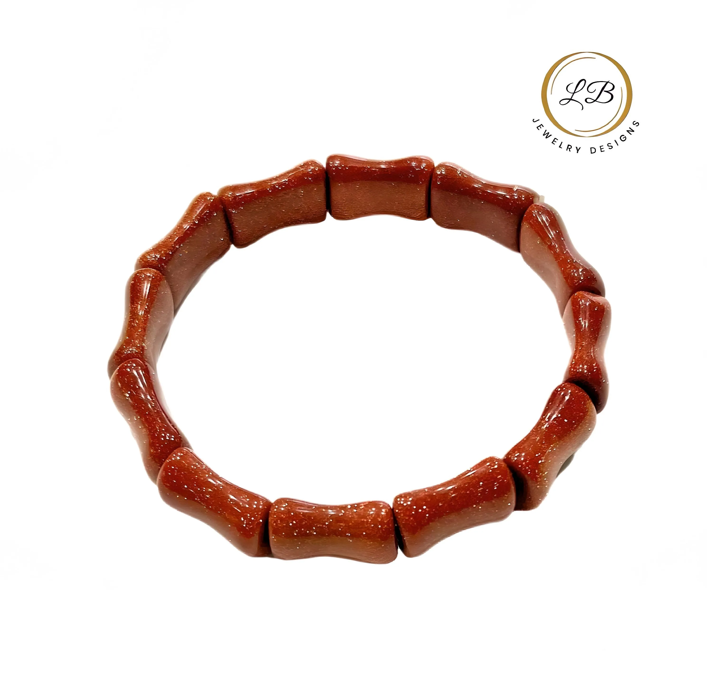 Shimmering Golden Sandstone Gemstone Bamboo Bangle Bracelet