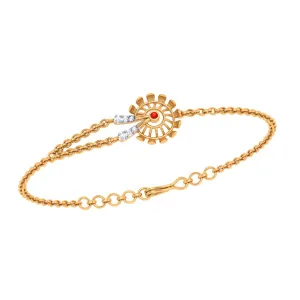 Shimmering Single Red Stone Studded Gold Bracelet