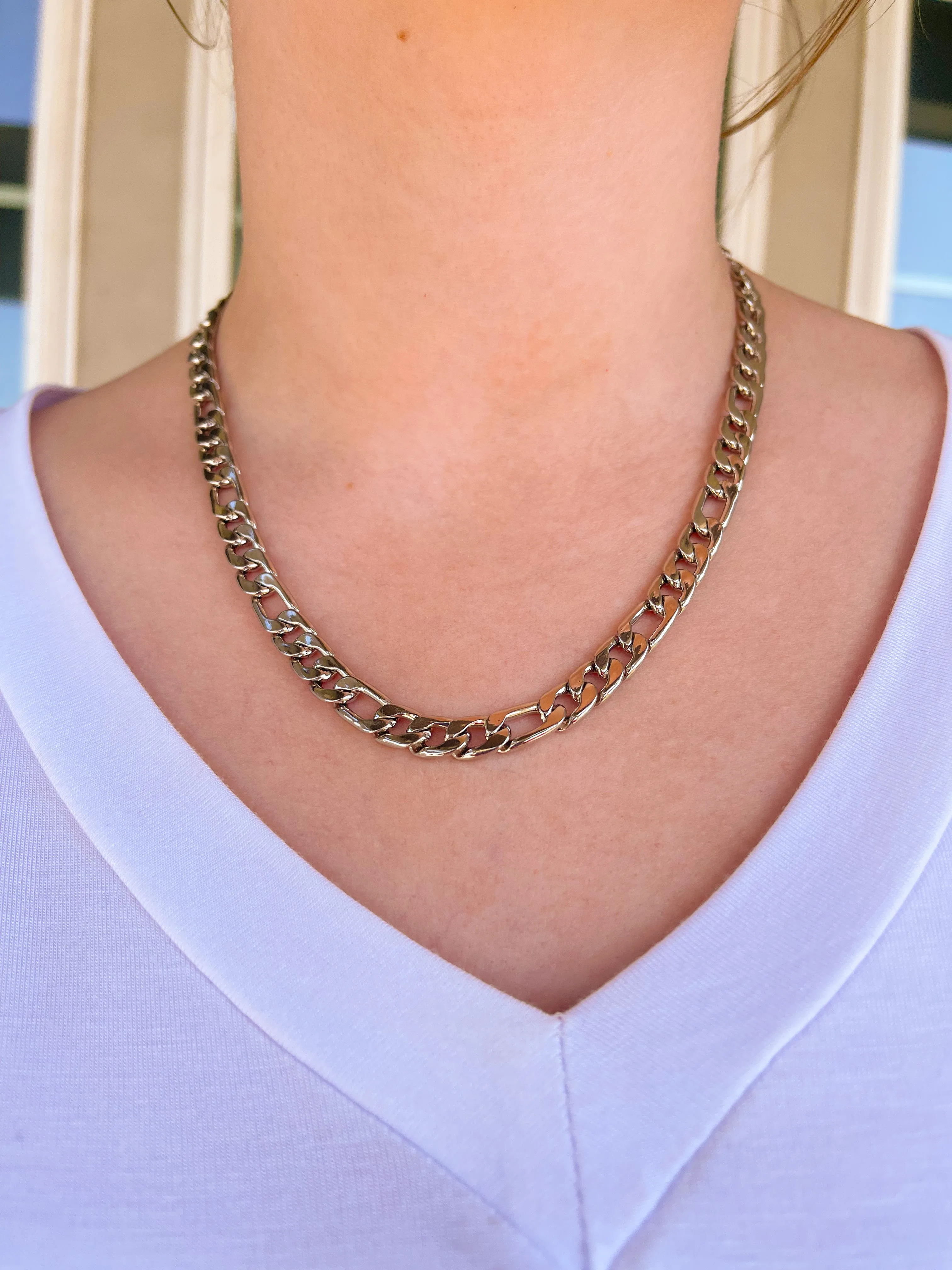 Silver Layered Necklace- Chain, Coin, Herringbone