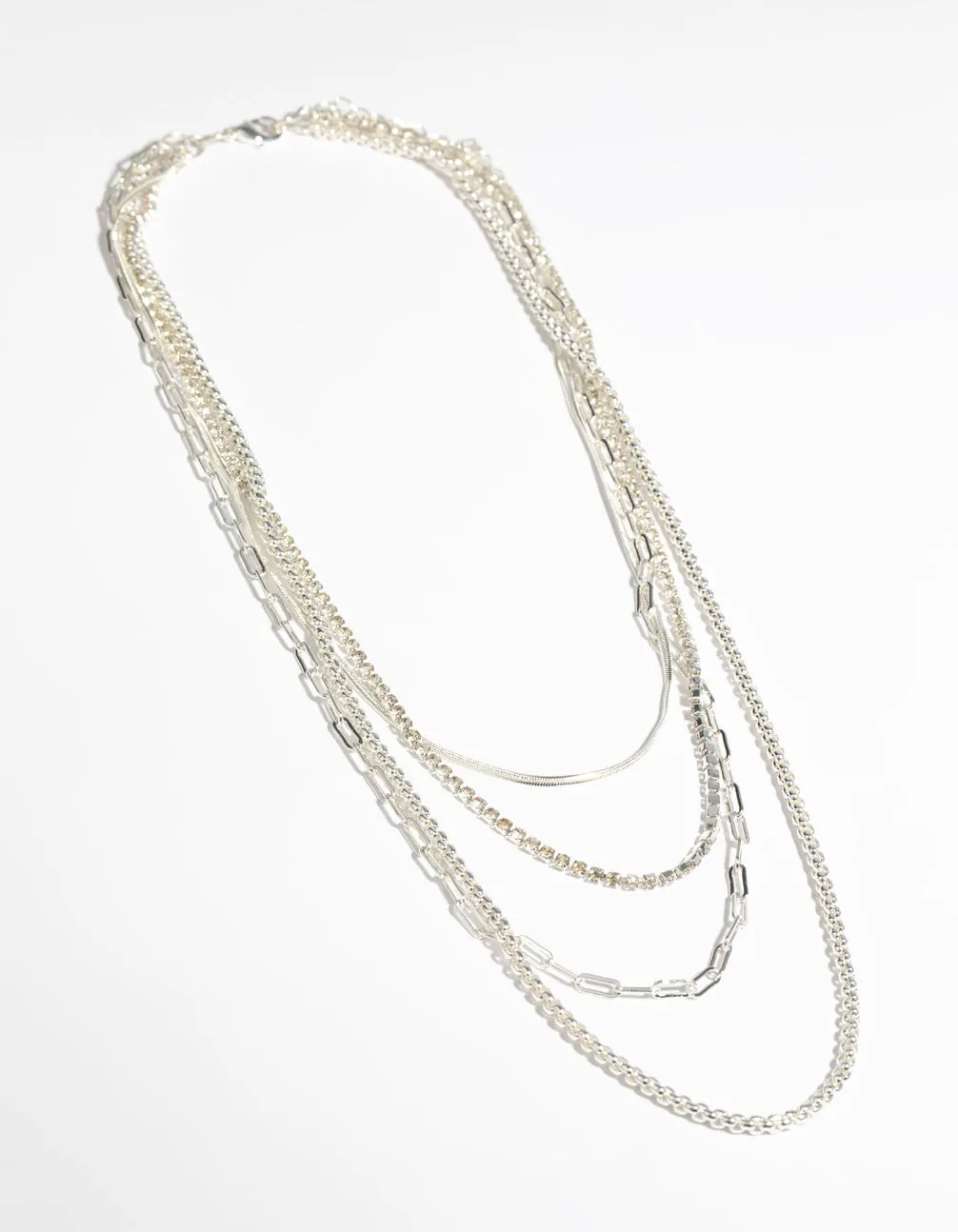 Silver Mixed Chain Layered Necklace