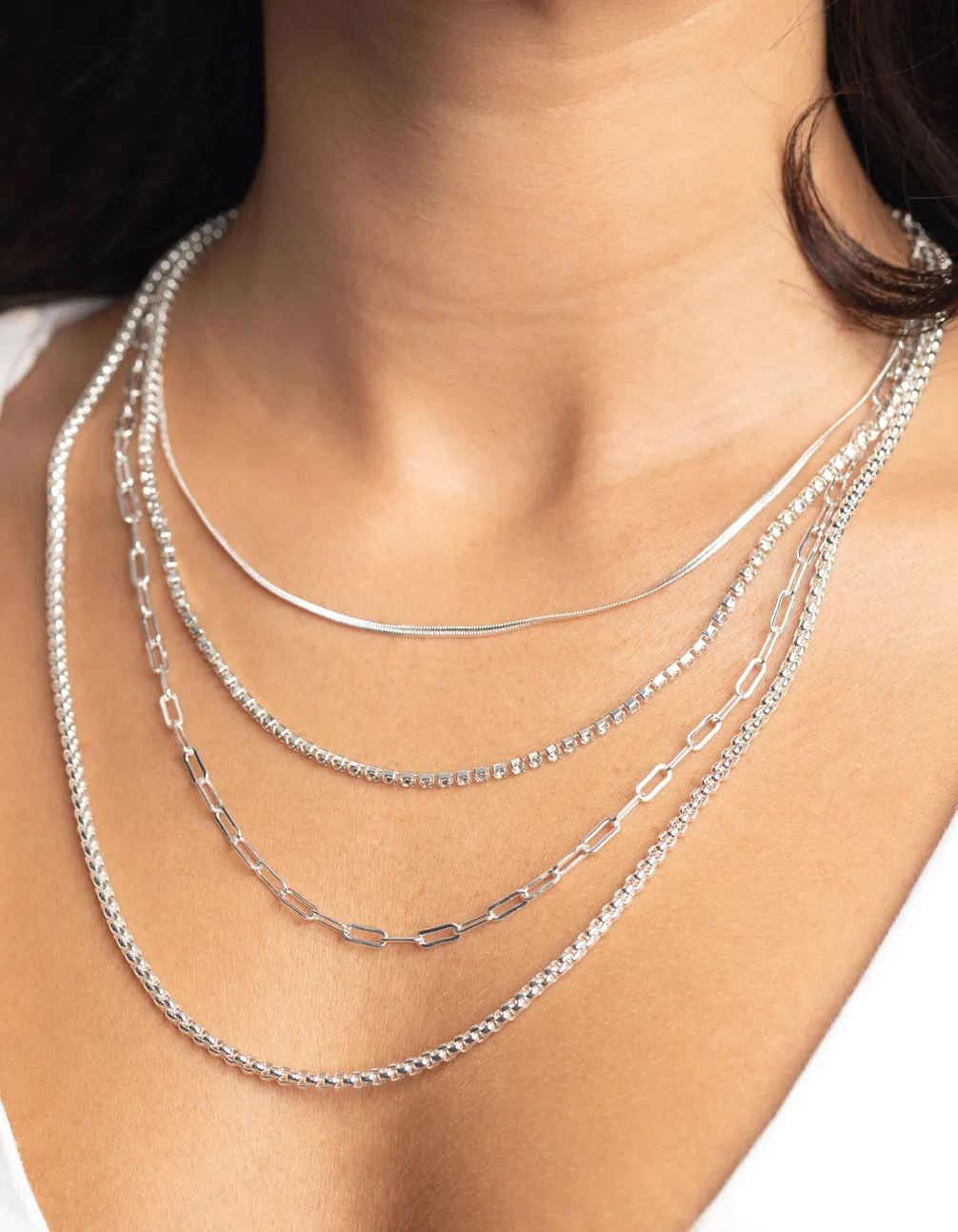 Silver Mixed Chain Layered Necklace