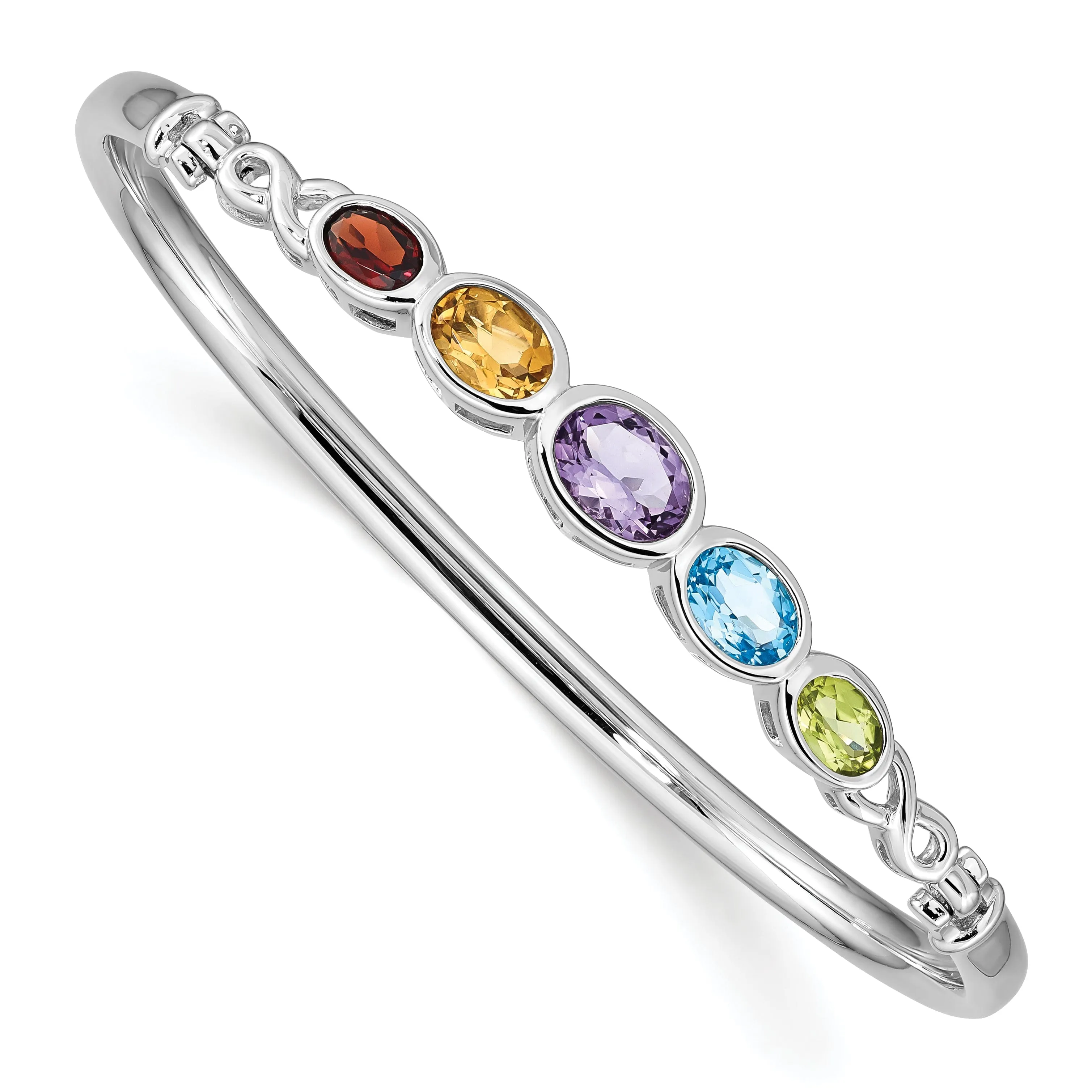 Silver Multi Gemstone Hinged Bangle Bracelet