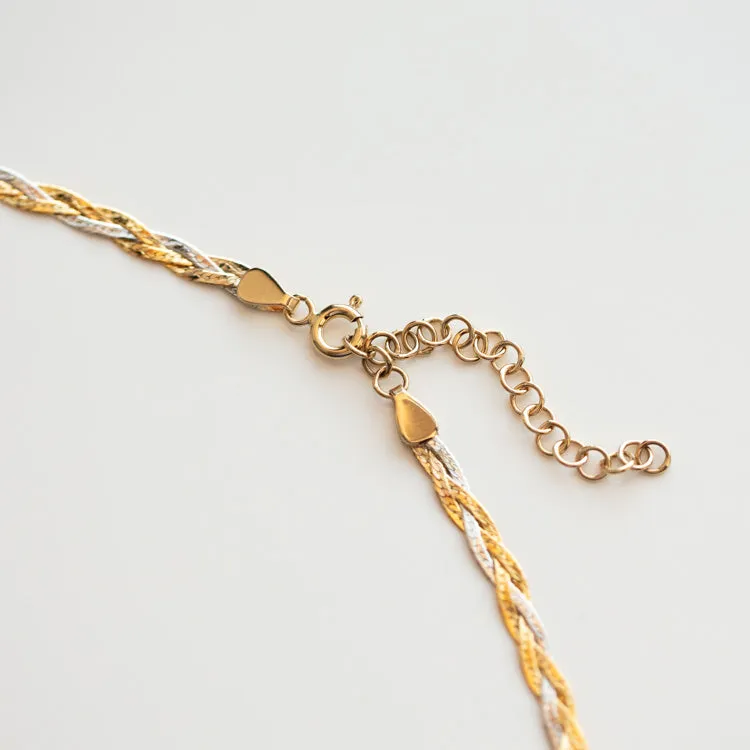 Solid Gold Mixed Metal Braided Necklace