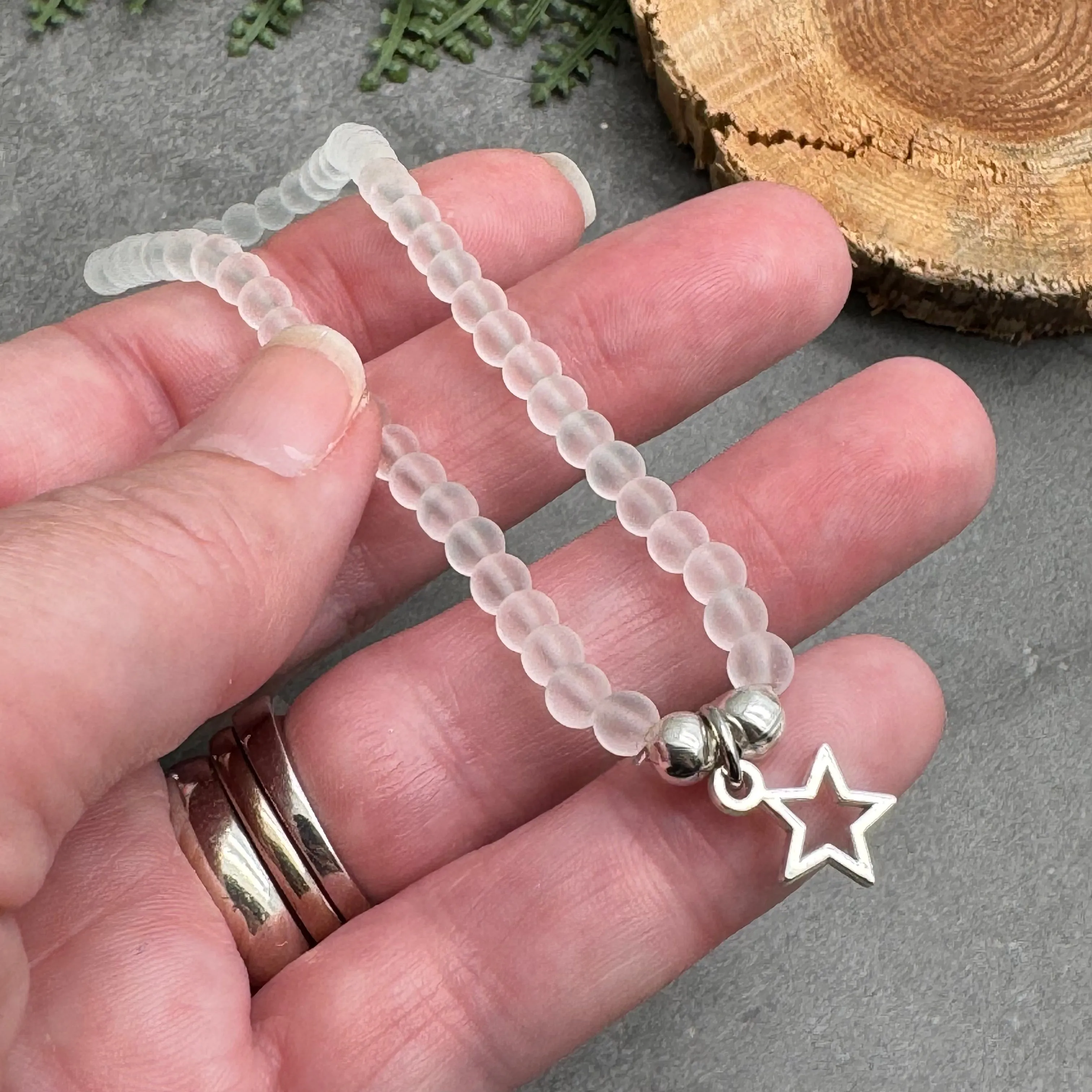 Star Charm Frosted Bead Anklet - Colour Choice