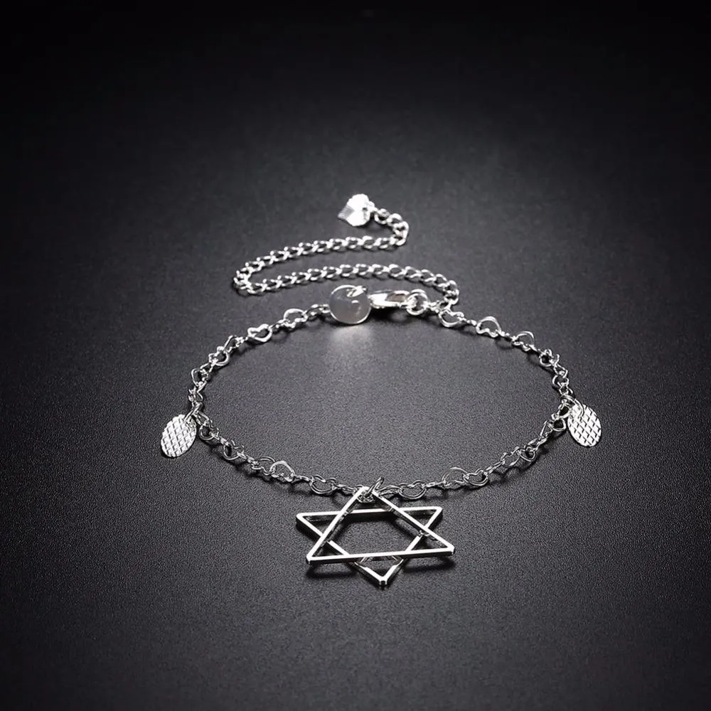 Star of David Charm Anklet 925 Silver Plated