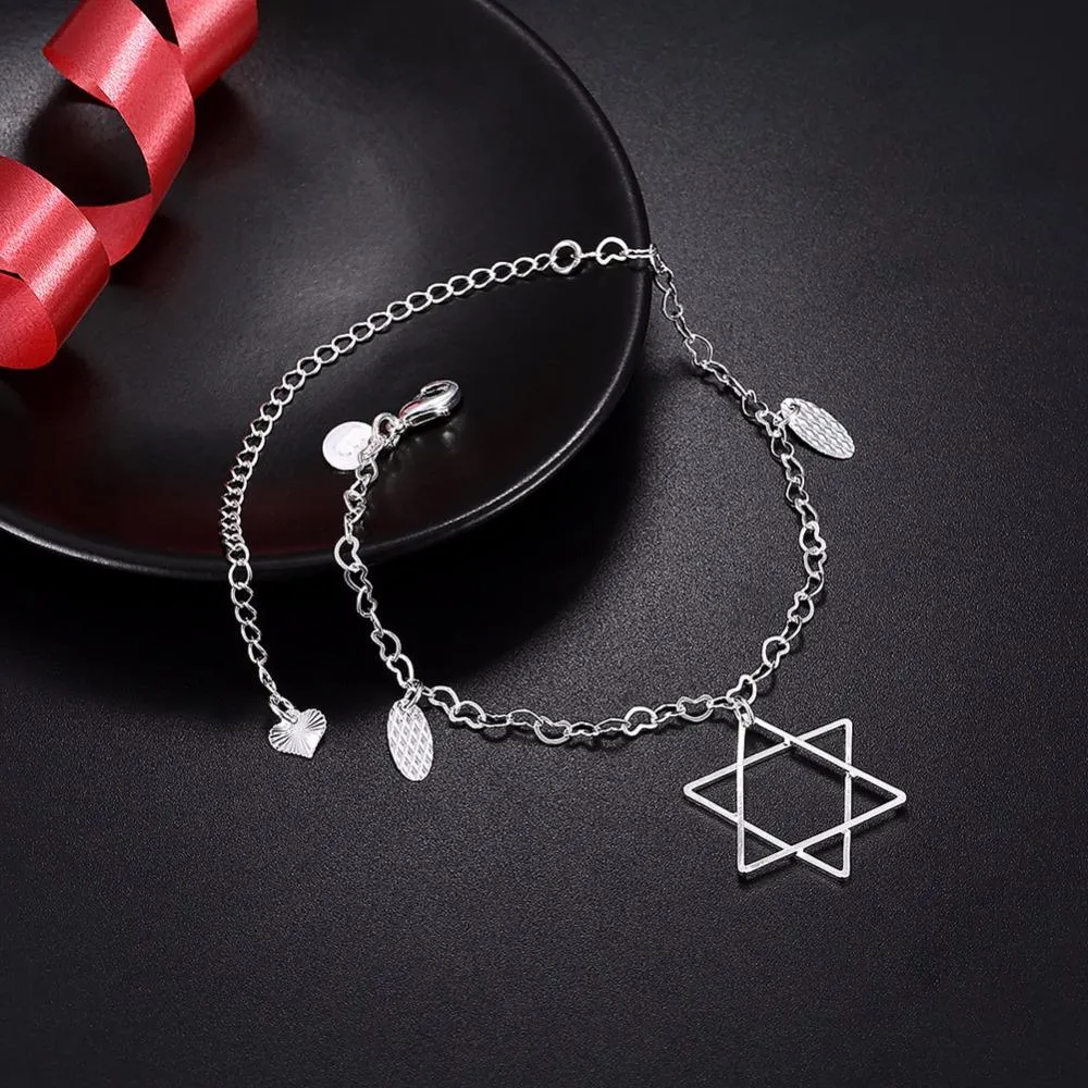 Star of David Charm Anklet 925 Silver Plated