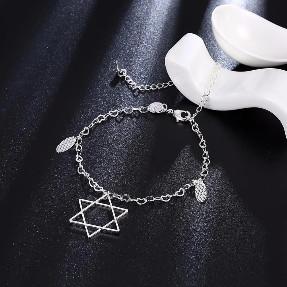 Star of David Charm Anklet 925 Silver Plated