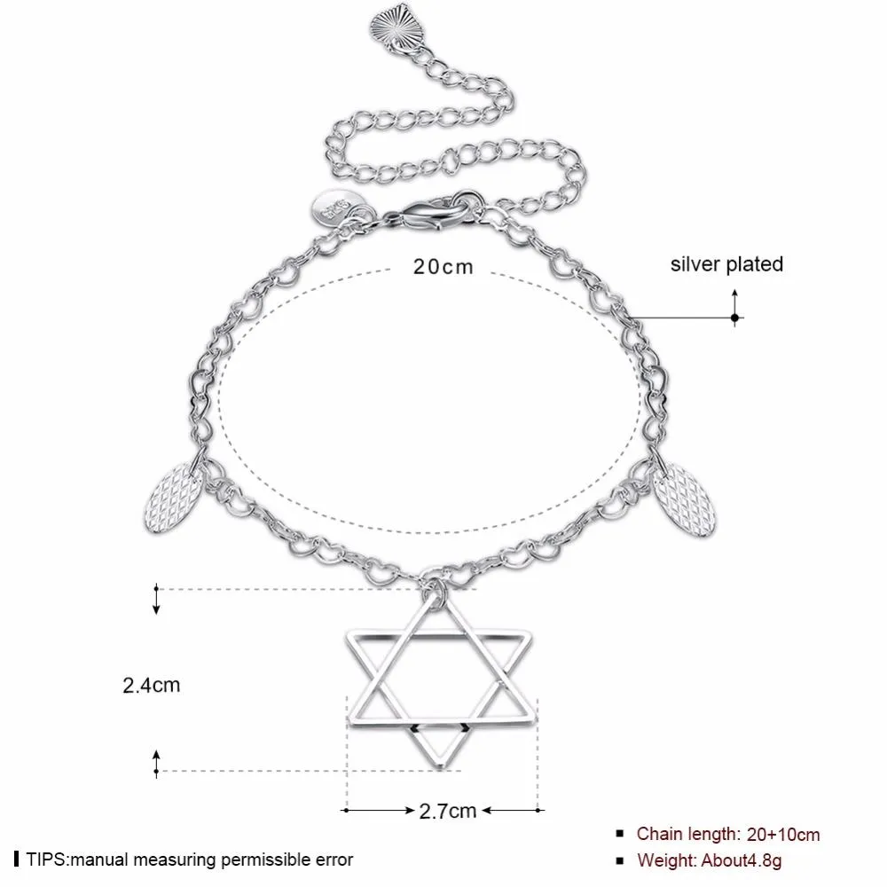 Star of David Charm Anklet 925 Silver Plated