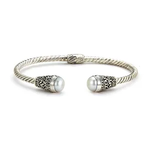 Sterling Silver Twisted "Segar Bangle" with Freshwater Pearls