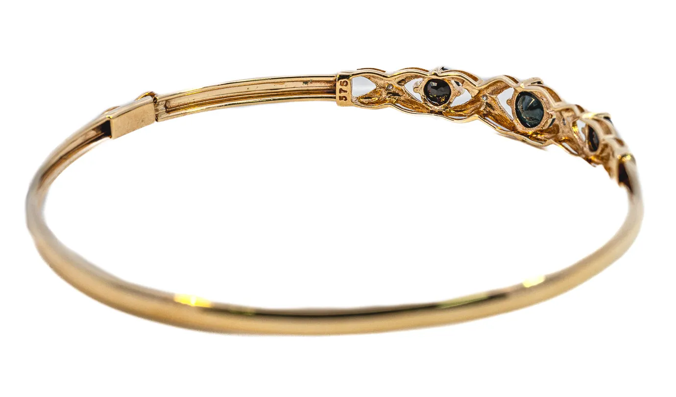 Stunning Hinged Yellow Gold Sapphire and Diamond Bangle